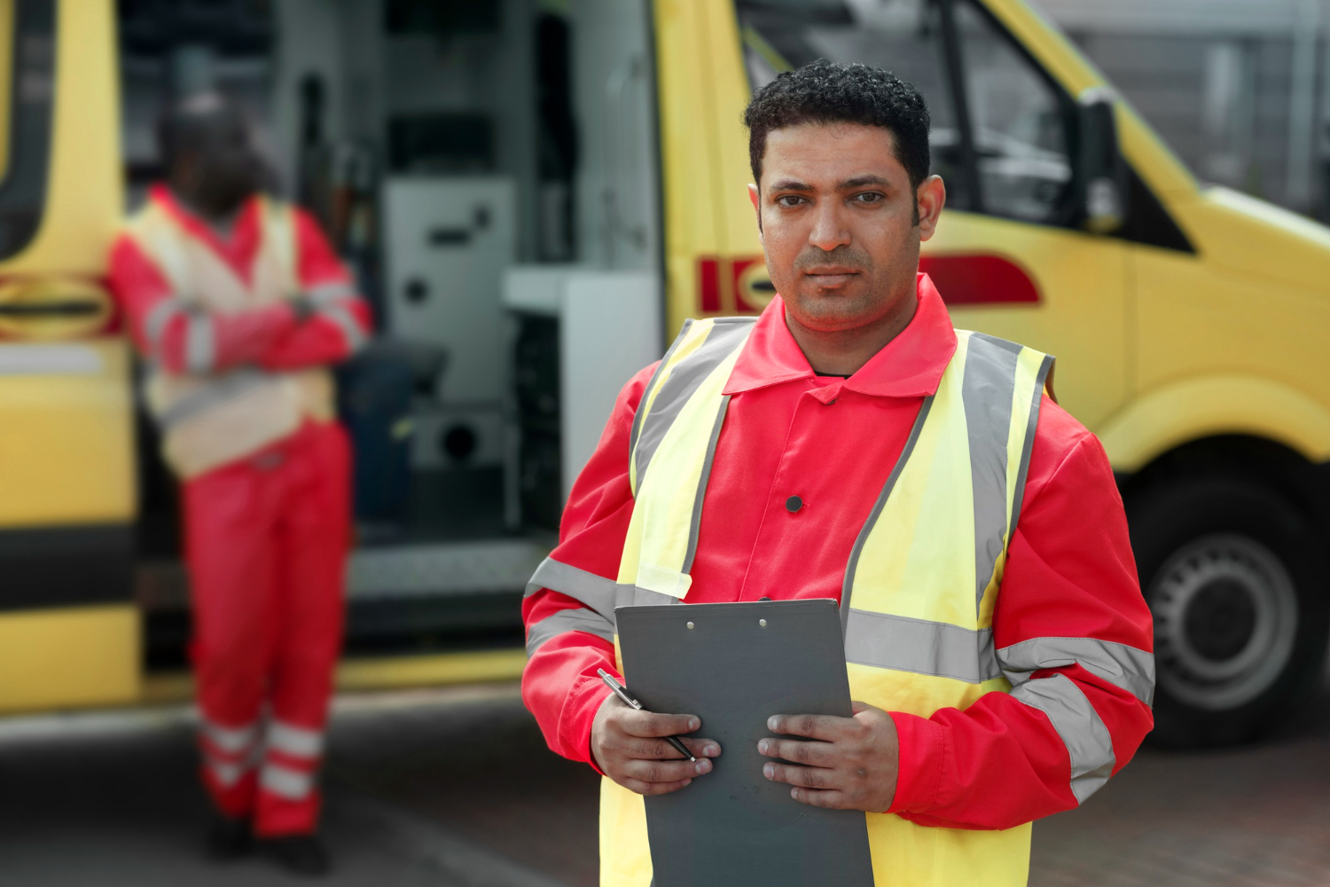 Safety professional in personal protective equipment on site