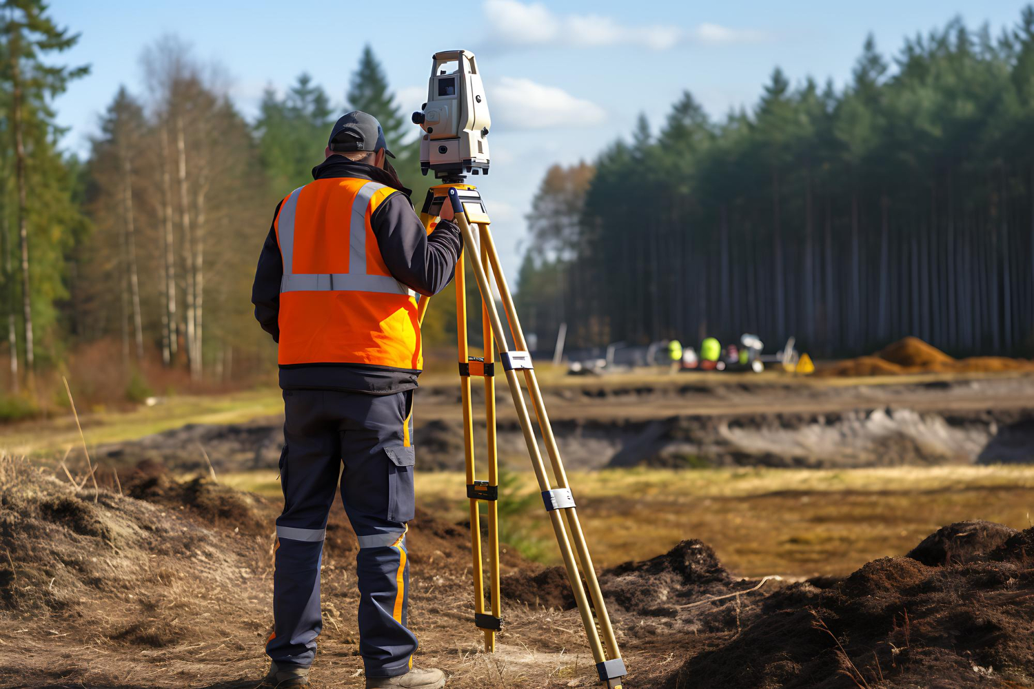 Site team reviewing blueprints outdoors