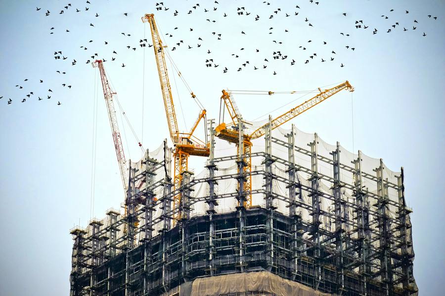 Construction crane on a high-rise site